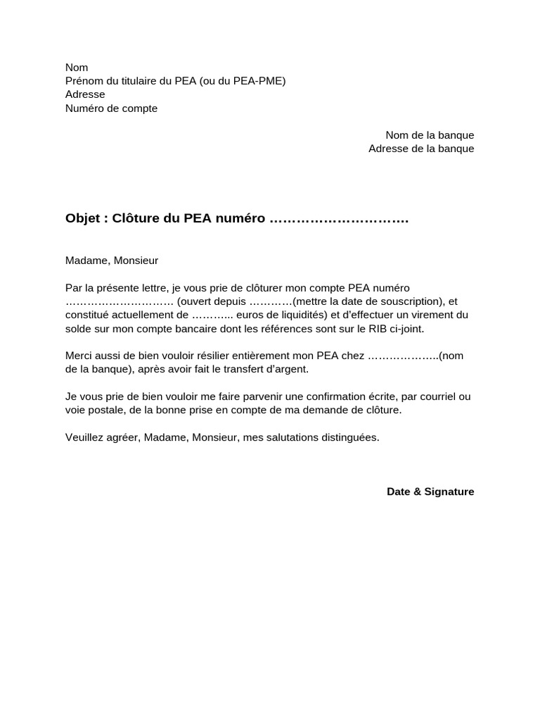 Cloture Pea Modele Lettre PDF