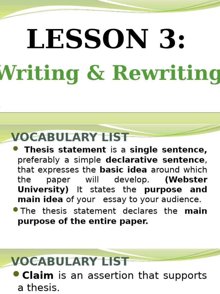 Eapp Chapter 3 Lesson 3 Thesis Statement Pdf