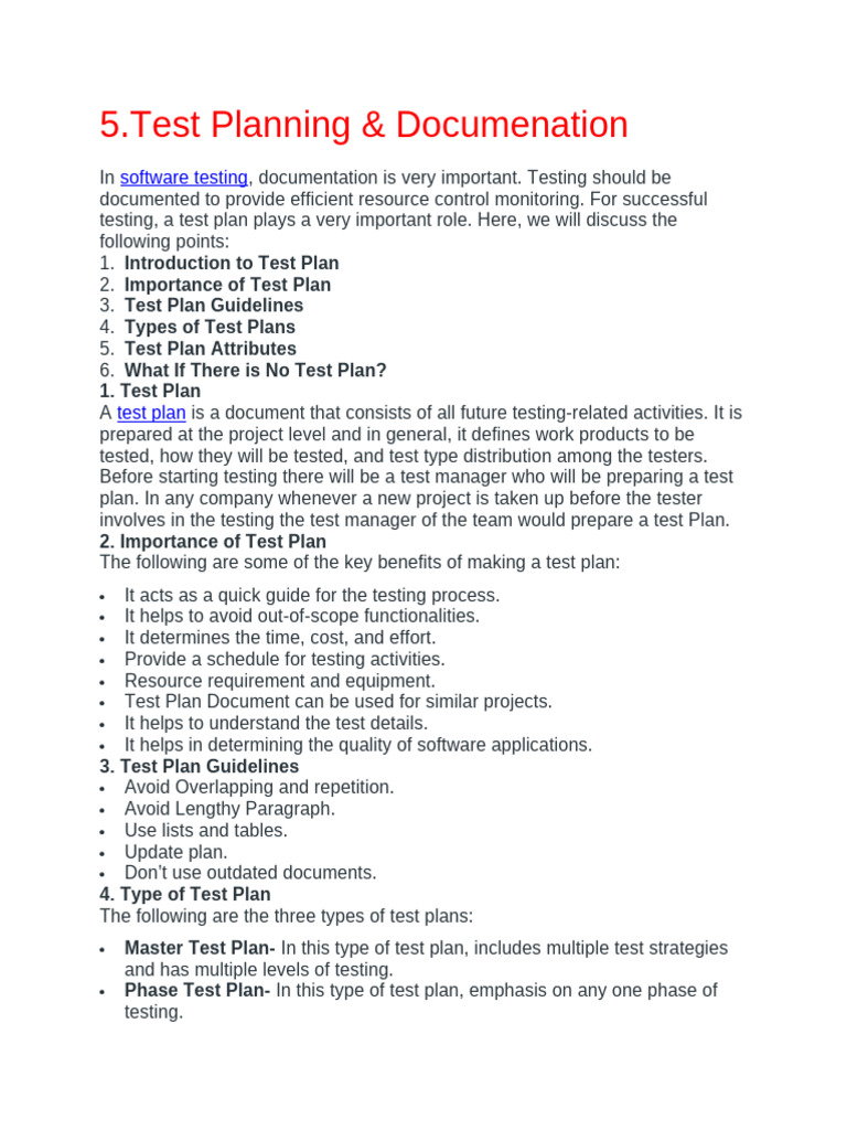 5 Test Planning & Documentation | PDF