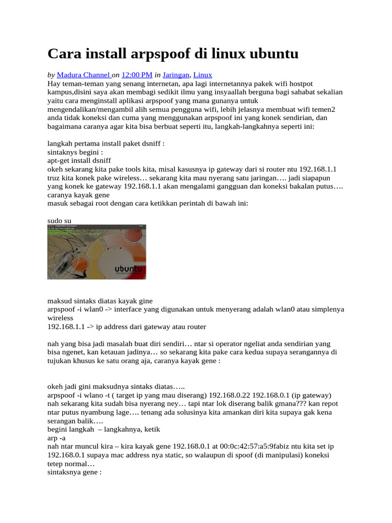 Cara Install Arpspoof Di Linux Ubuntu | PDF