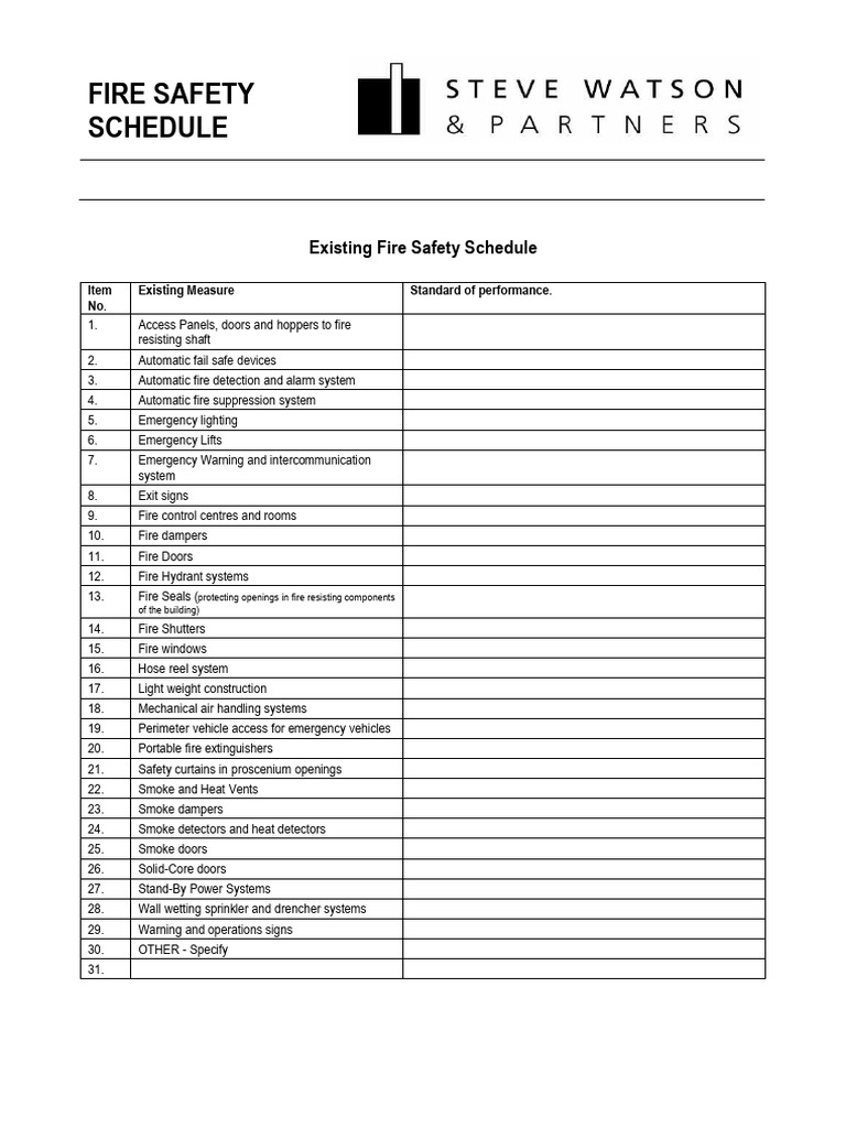 Fire Safety Schedule Pdf
