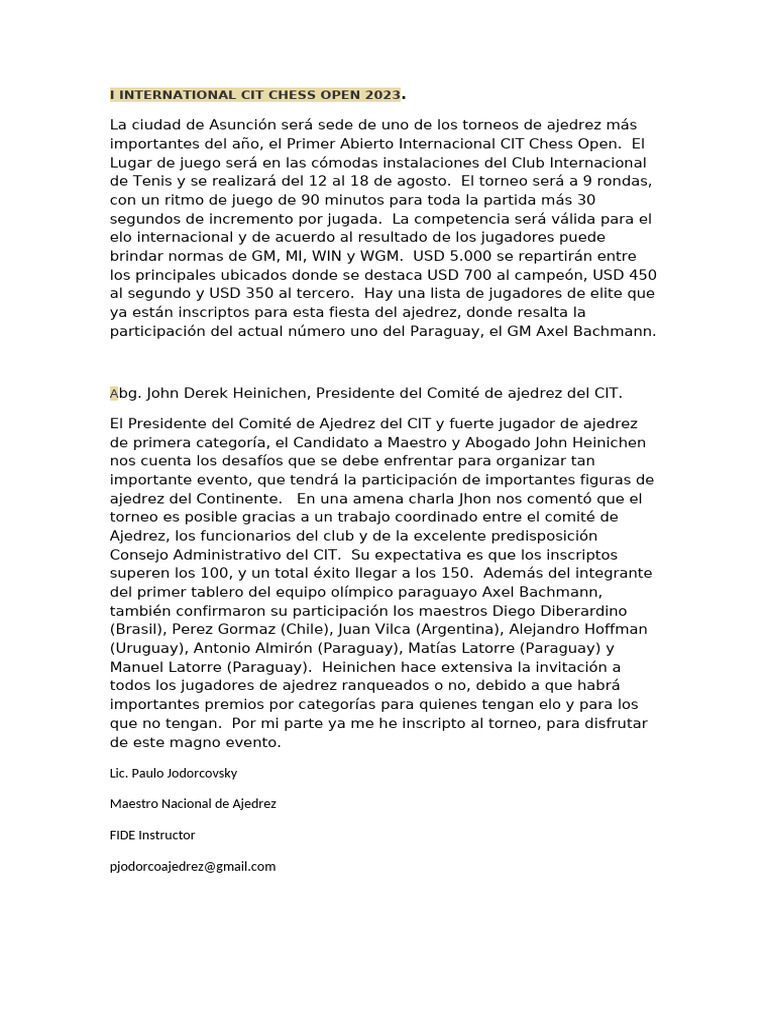CIT Chess Open 2023 en Asunción | PDF