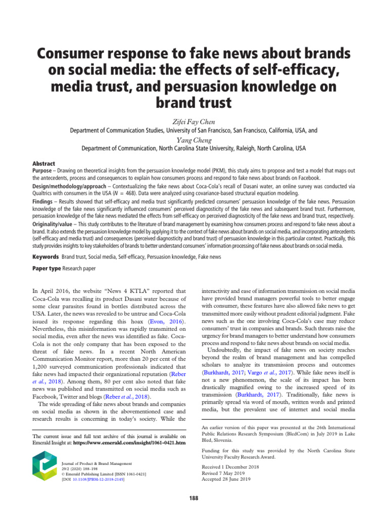 Consumer Response To Fake News About Brands | PDF