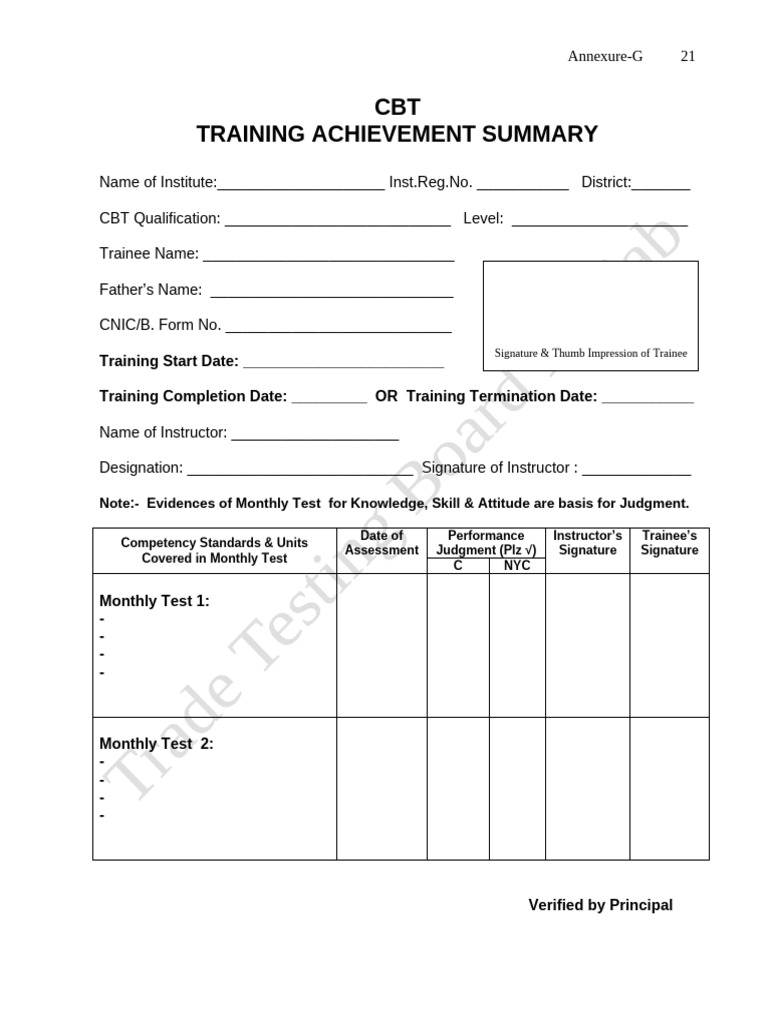 CBT Training Achievement Summary | PDF