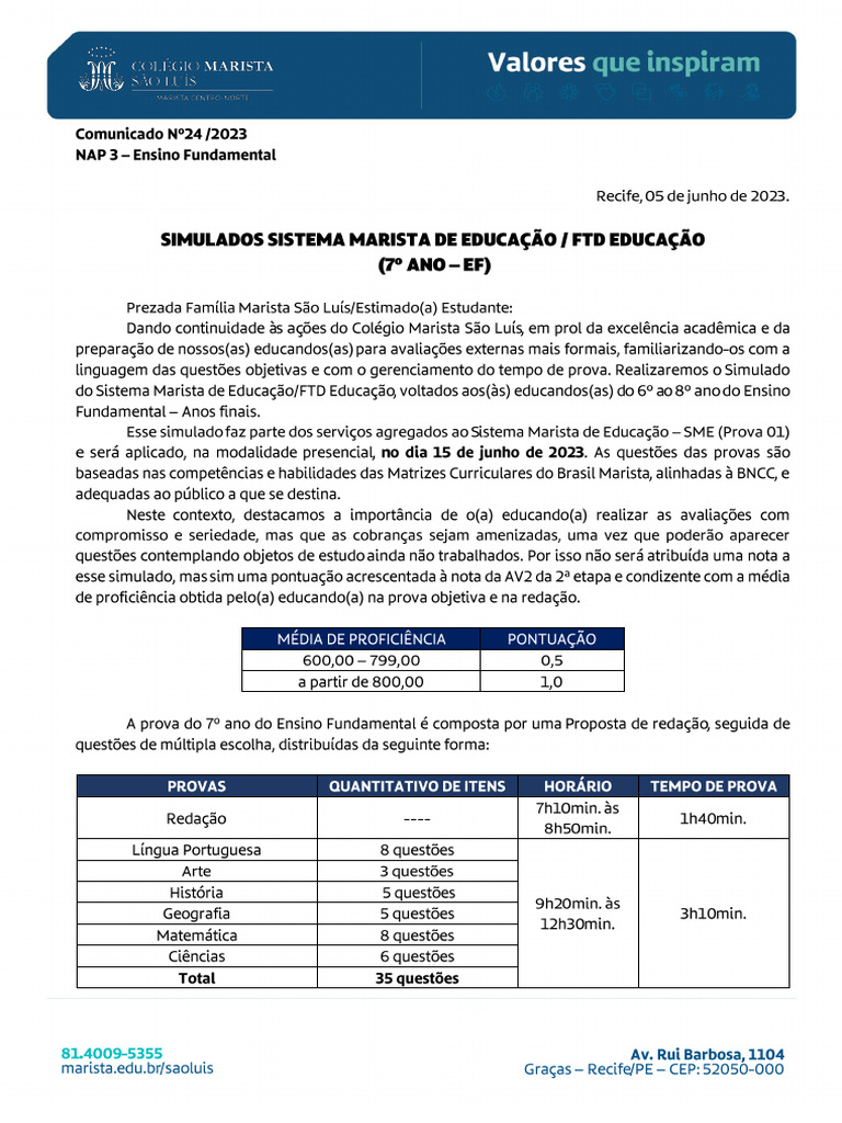 Simulado FTD 7o Ano EF | PDF
