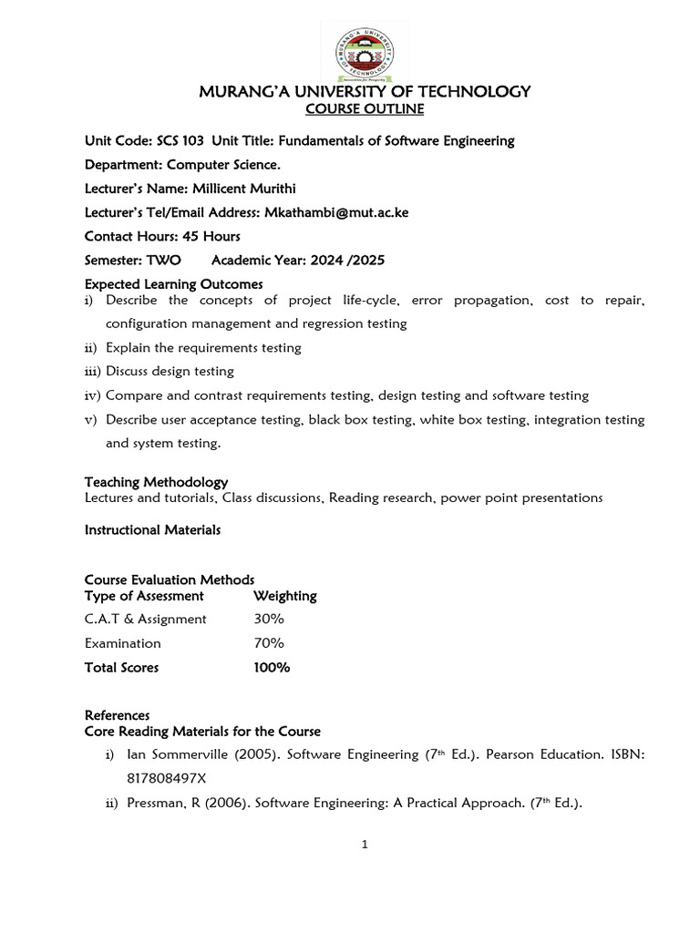 SCS 103 Course Outline | PDF