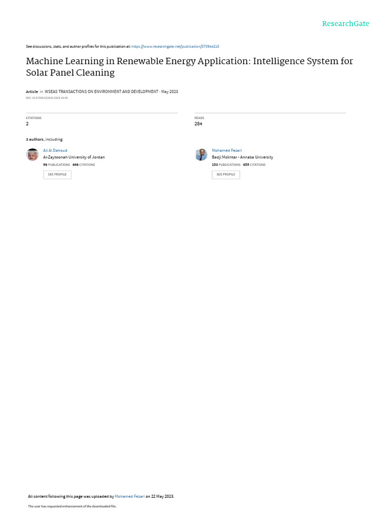 Machine Learning in Renewable Energy Application Intelligence System ...