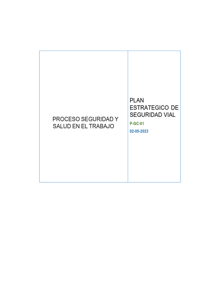 PL-SST-02 - Ver 01 - Plan Estrategico de Seguridad Vial | PDF