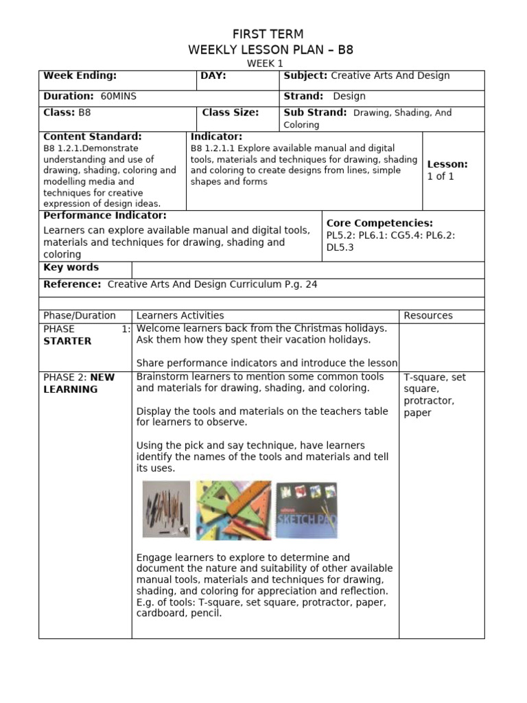 B8 Creative Arts Lesson Plan: Drawing | PDF | Drawing | Art