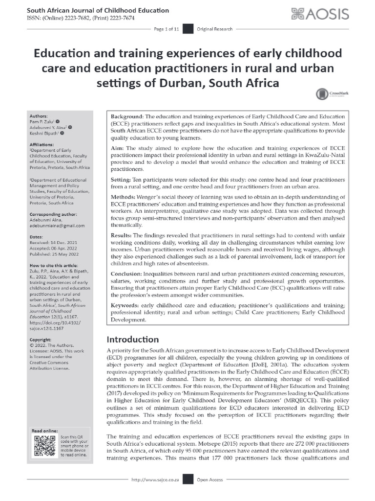 Education and Training Experiences of Early Childhood Care and ...
