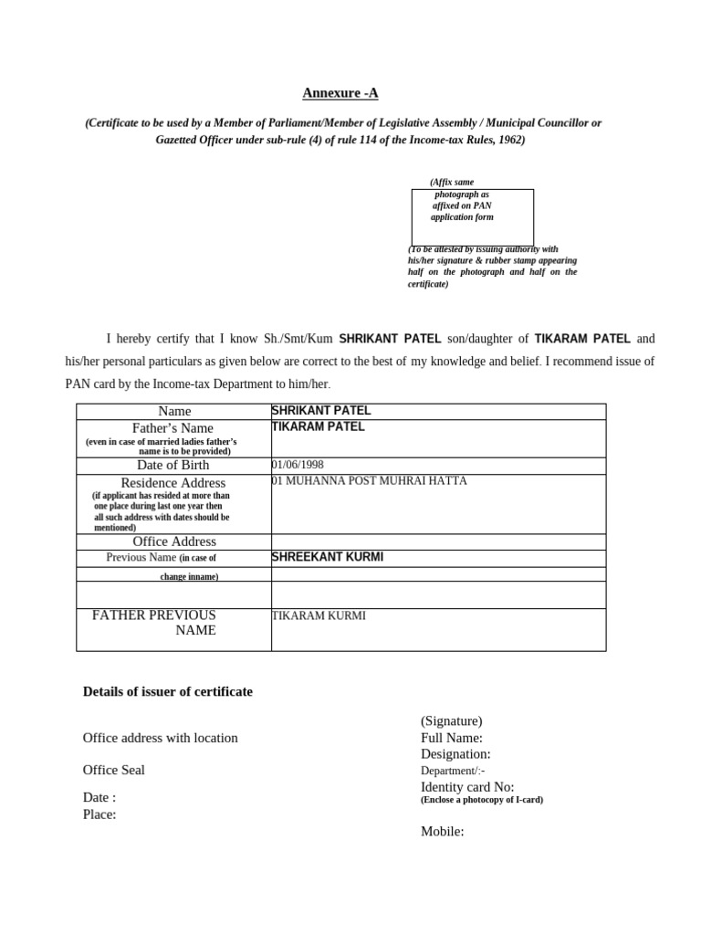 Format A For Pan | PDF