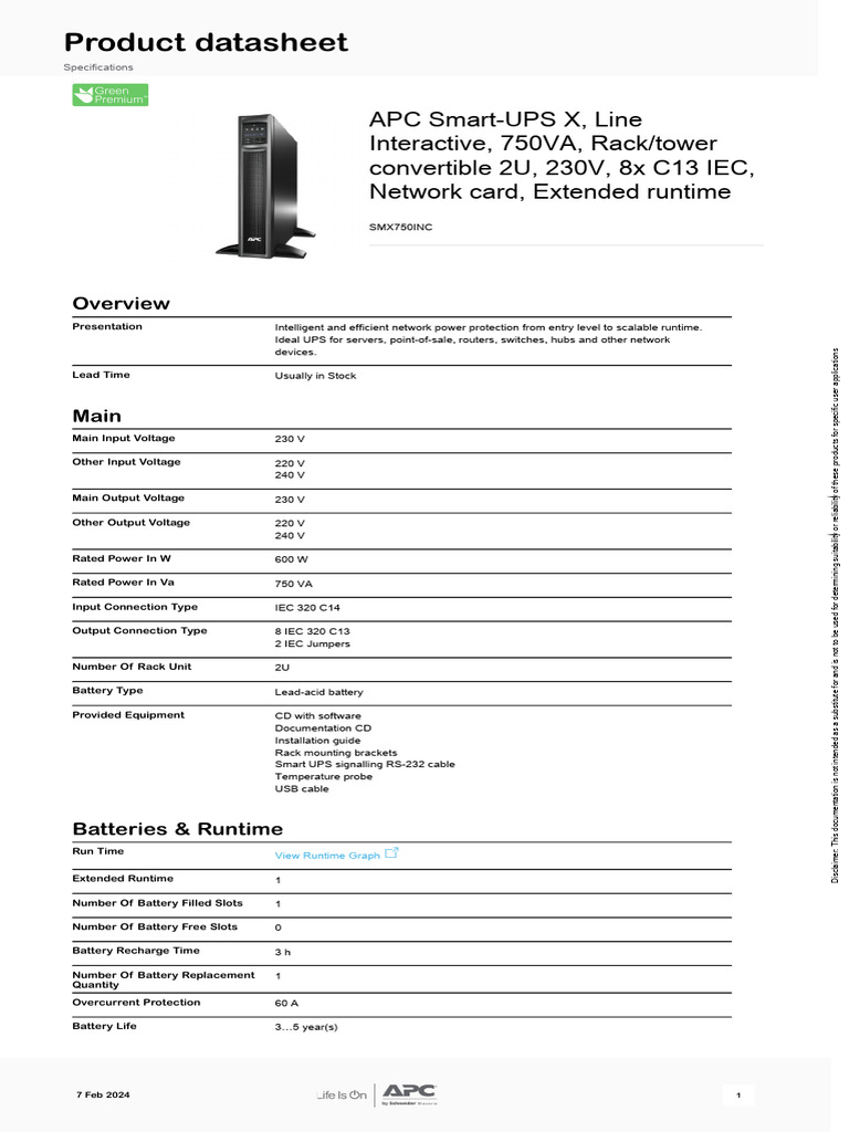 Apc Smartups Smx750inc | PDF