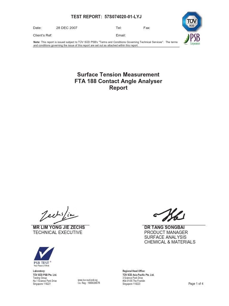 Surface Tension Test Report: Bio Disc | PDF