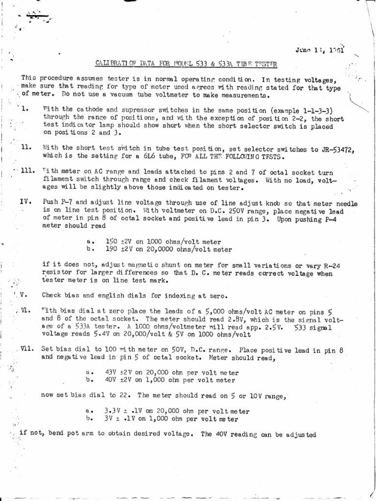 Hickok 533 & 533A Calibration Data | PDF