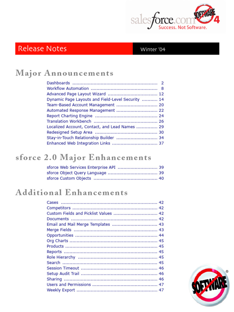 Salesforce Winter04 Release Notes | PDF | Chart | Computers