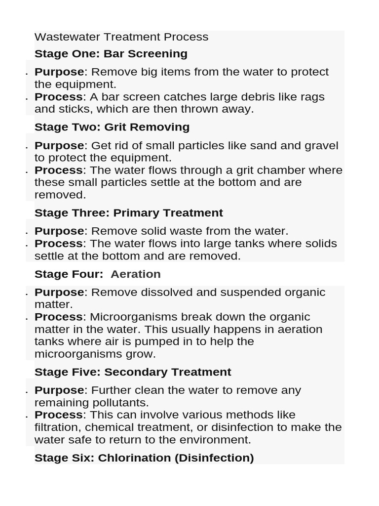Stage One: Bar Screening Purpose Process Stage Two: Grit Removing ...