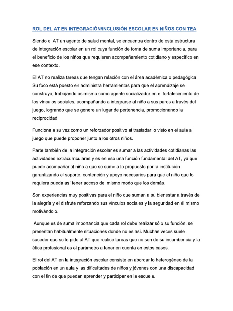 Rol Del at en Integracion Escolar en Tea | PDF