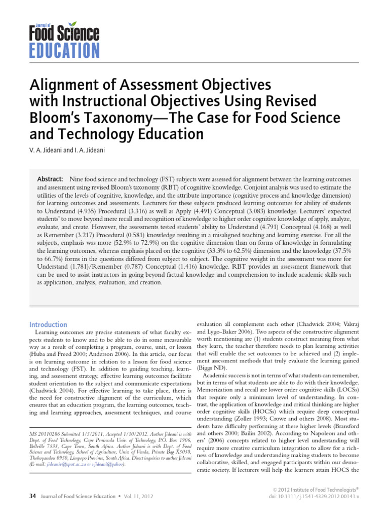 J of Food Science Edu - 2012 - Jideani - Alignment of Assessment ...