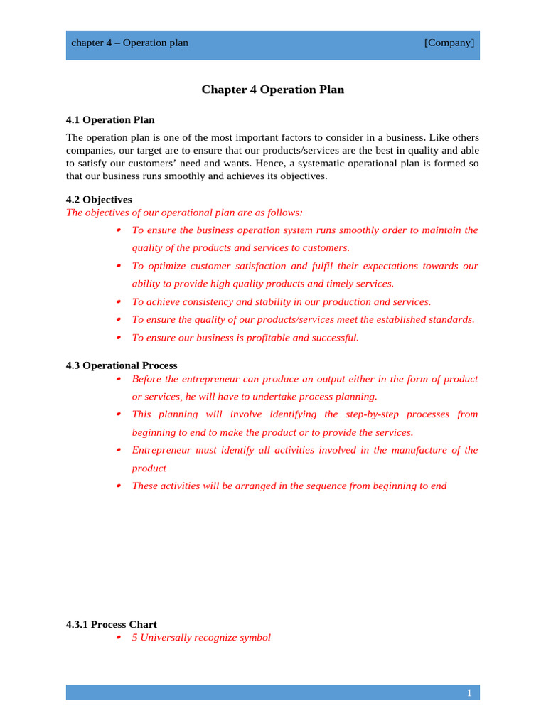 Chapter 4 Operation Plan Report Template Pdf