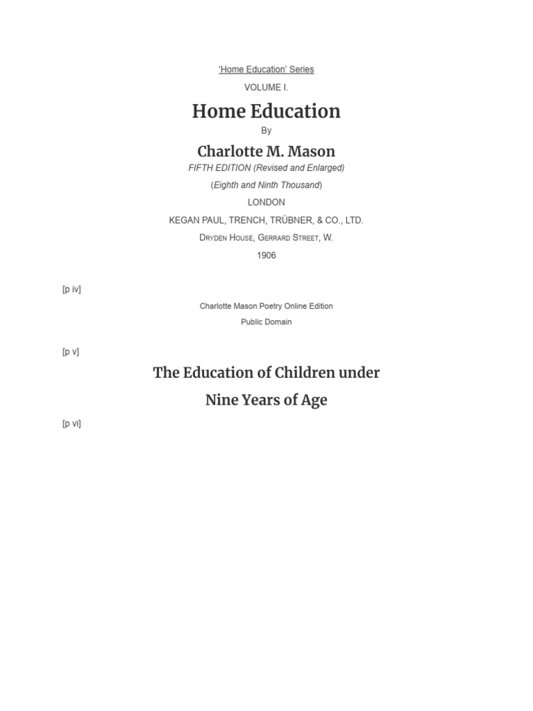 Charlotte Mason's Home Education Guide | PDF | Reason | Conscience