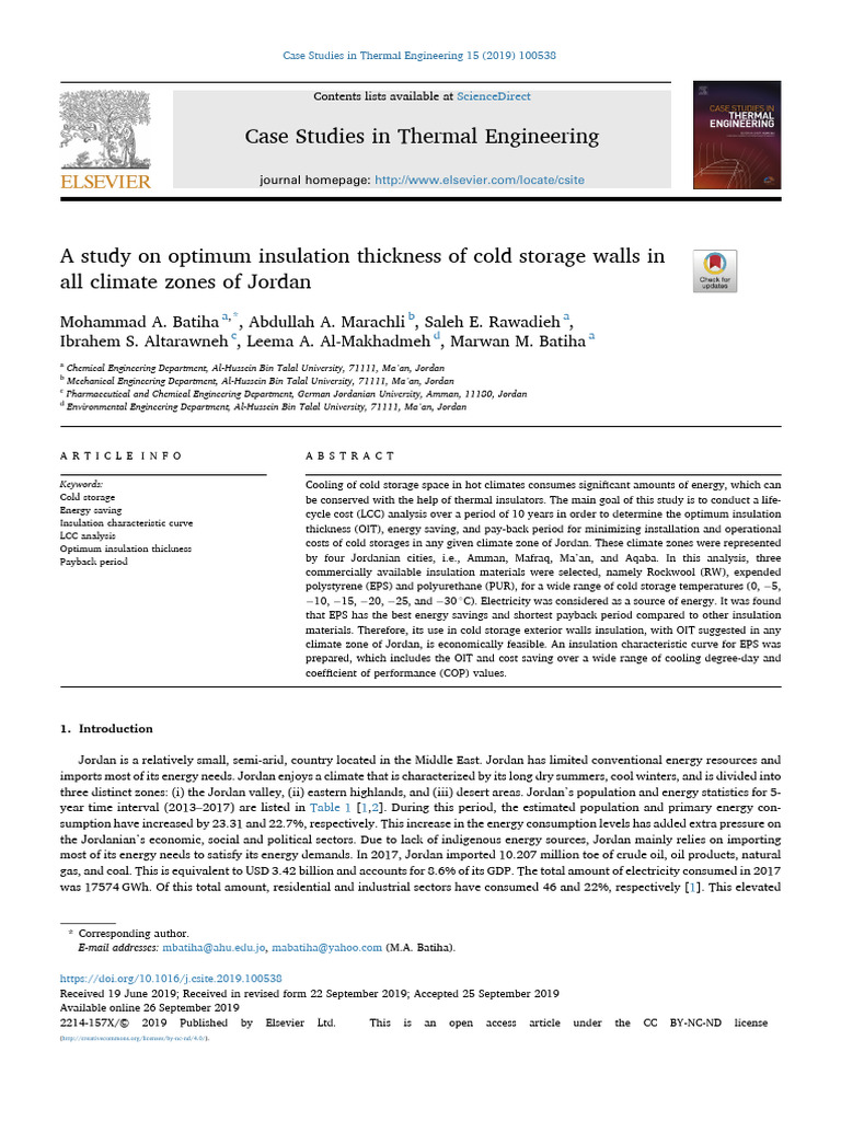 Batiha 2019. A Study On Optimum Insulation Thickness of Cold Storage ...