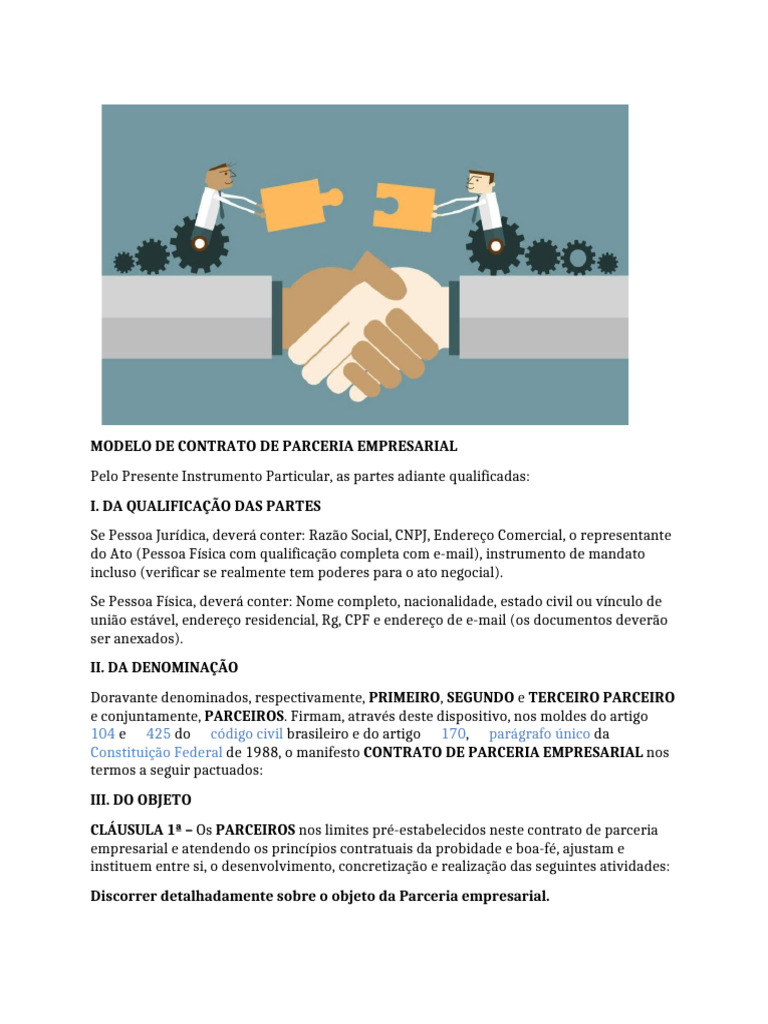 Modelo De Contrato De Parceria Modelo De Negocio