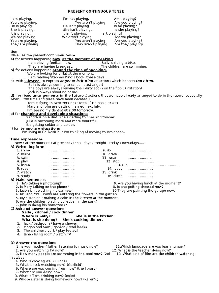 Present Continuous Tense | PDF