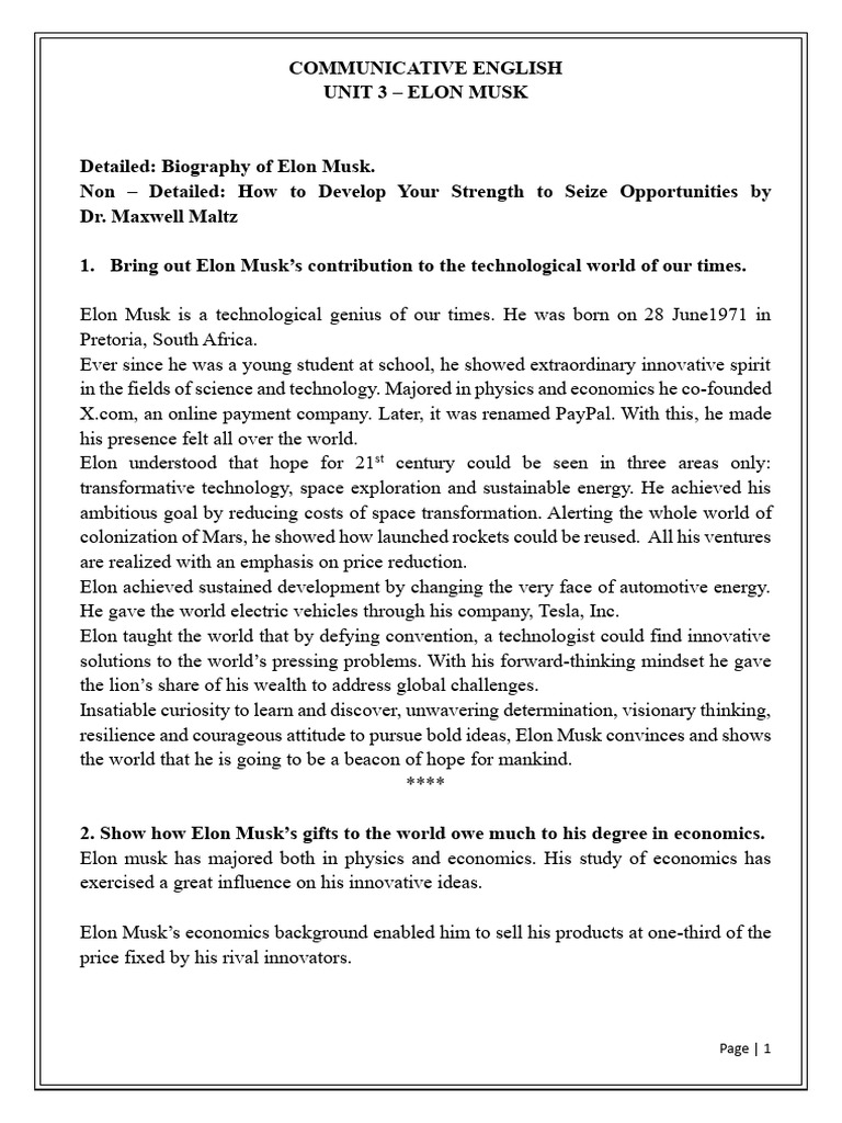 Communicative English Unit 3 Biography Notes | PDF