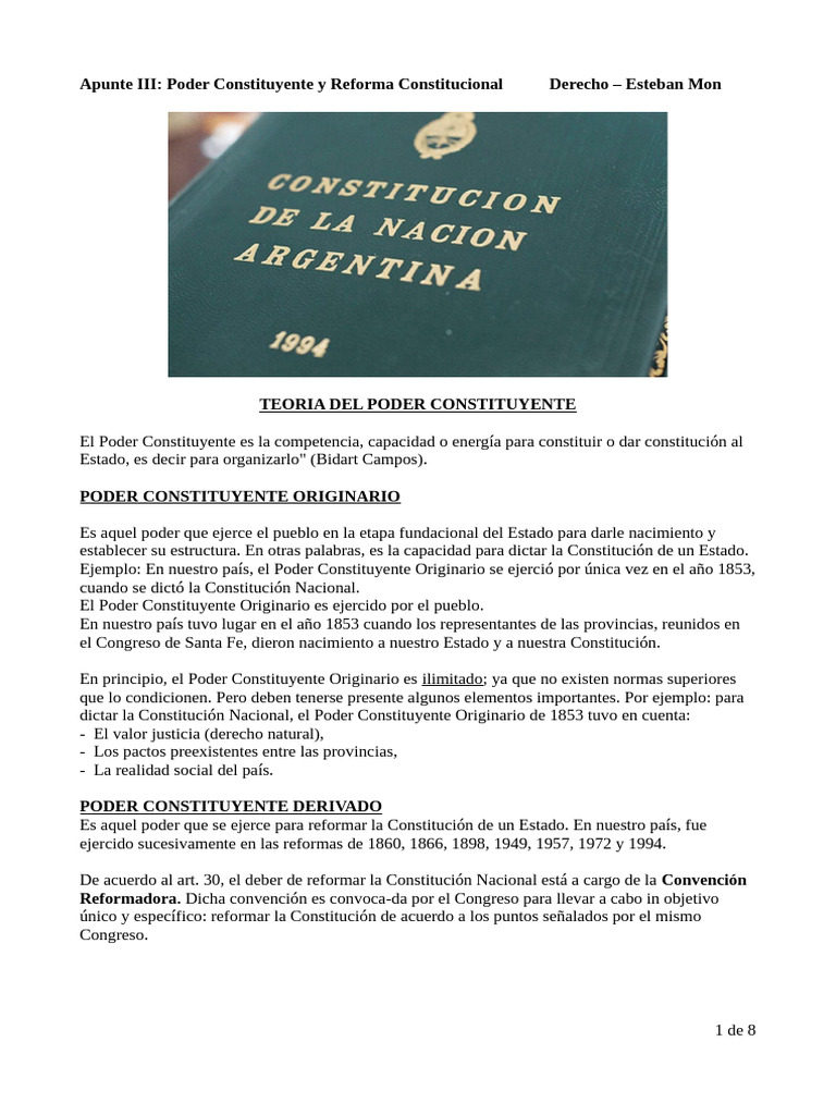 Apunte III - Poder Constituyente y Reforma Constitucional | PDF ...