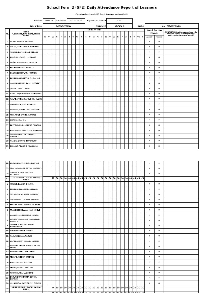 SF 2 - Daily Attendance | PDF