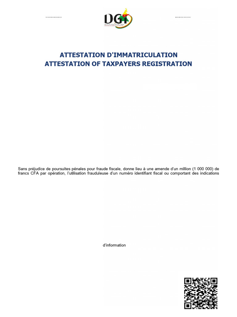 Tax Registration Certificate Cameroon | PDF