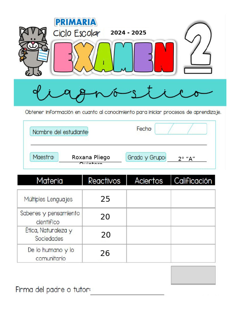 EXAMEN DIAGNOSTICO SEGUNDO GRADO | PDF