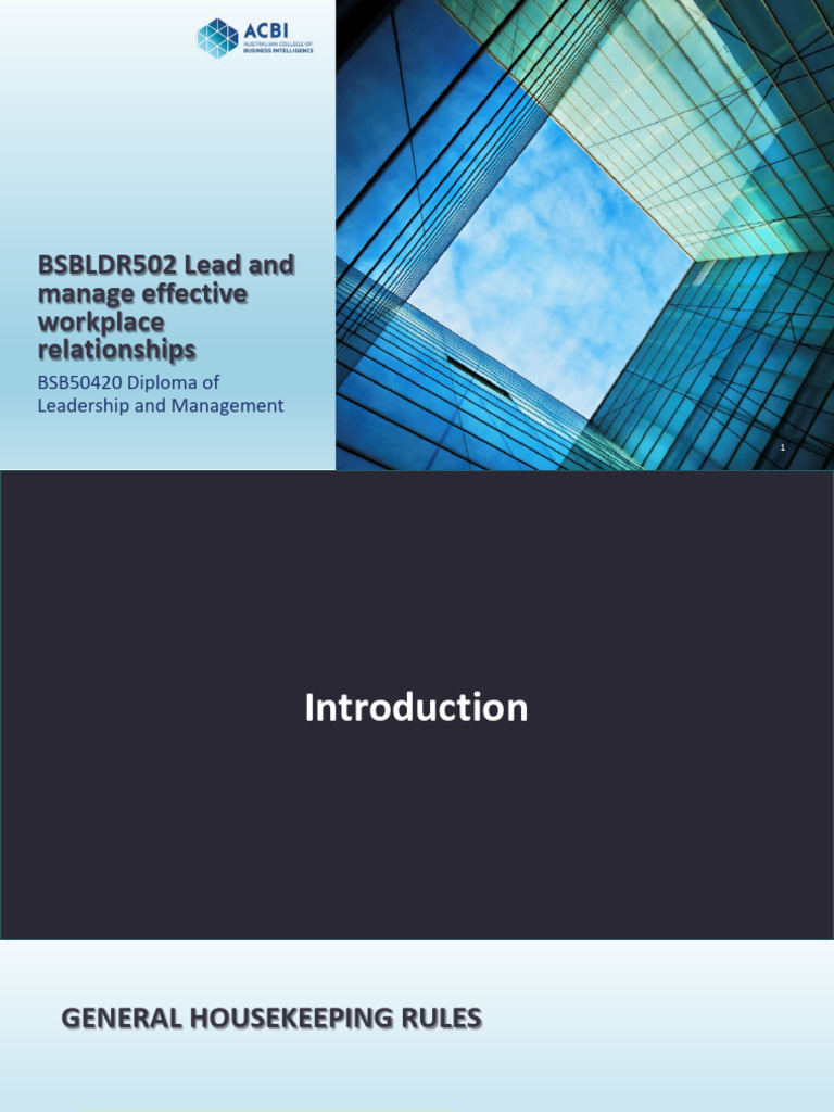 Bsbldr523 Lead And Manage Effective Workplace Relationships Slides Pdf