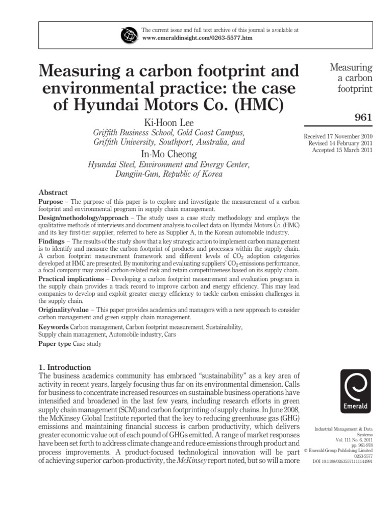 Measuring A Carbon Footprint and Environmental Practices Hyundai | PDF