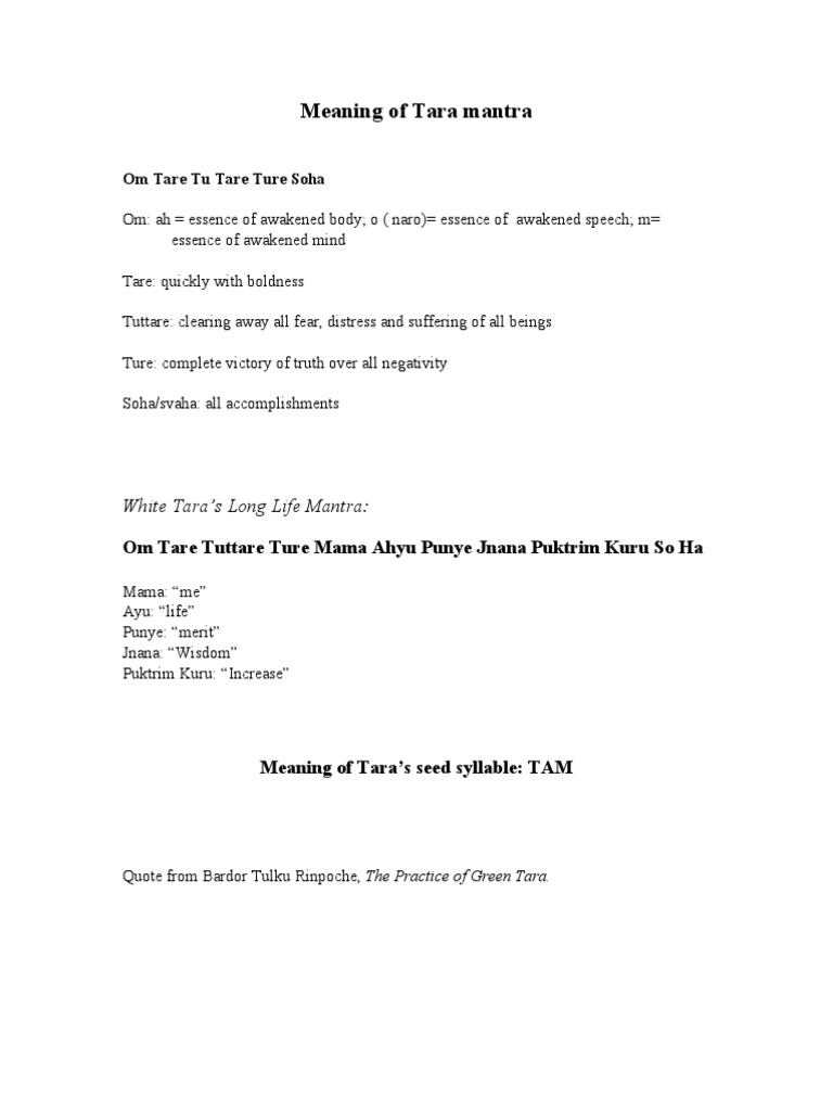 Meaning Of Tara Mantra meaning of tara mantra