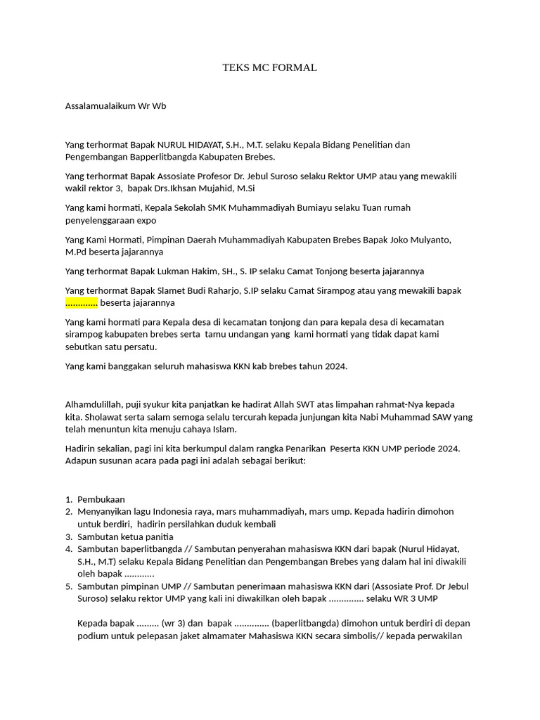 TEKS MC FORMAL (Revisi) | PDF