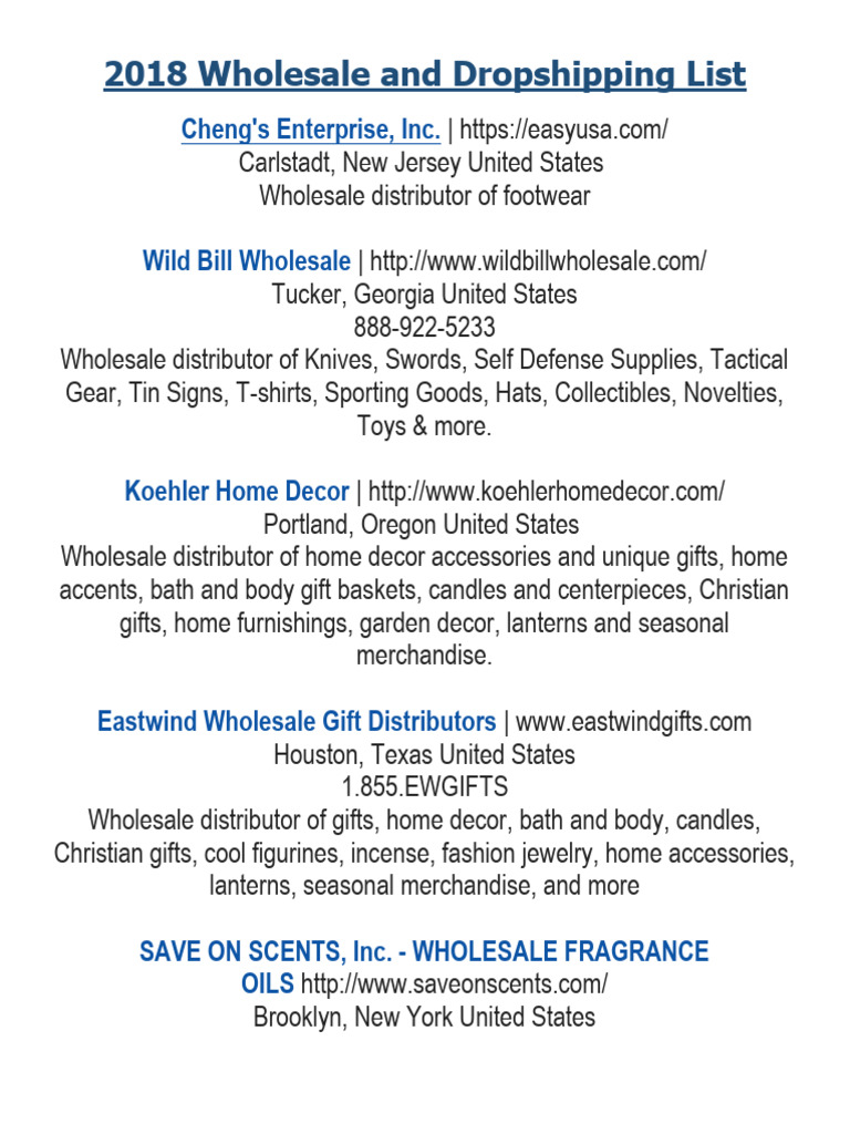 2018 Wholesale and Dropshipping List1 | PDF