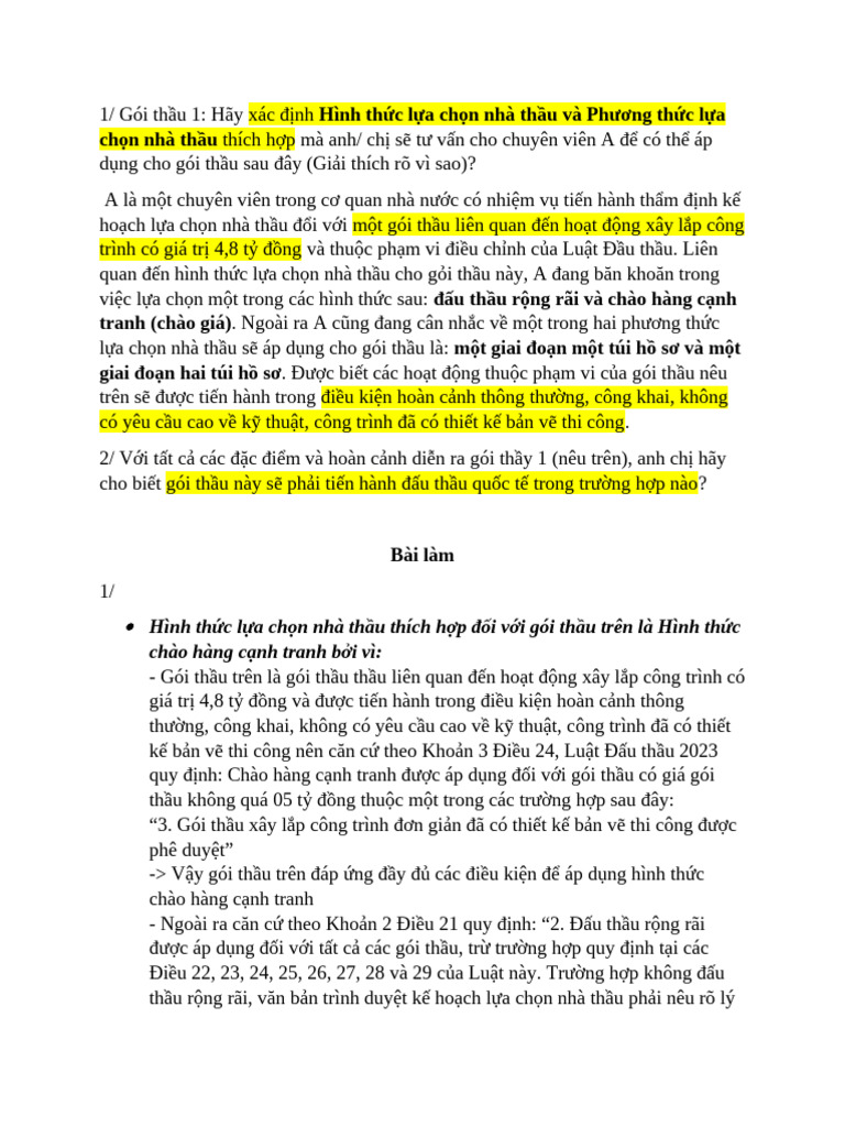 Hình thức lựa chọn nhà thầu và Phương thức lựa chọn nhà thầu | PDF