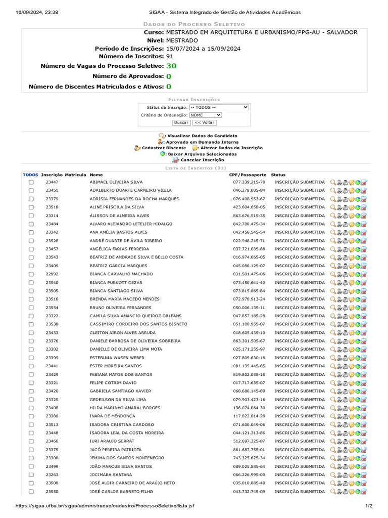 Nome No Sigaa - Inscrição Mestrado 2025 | PDF