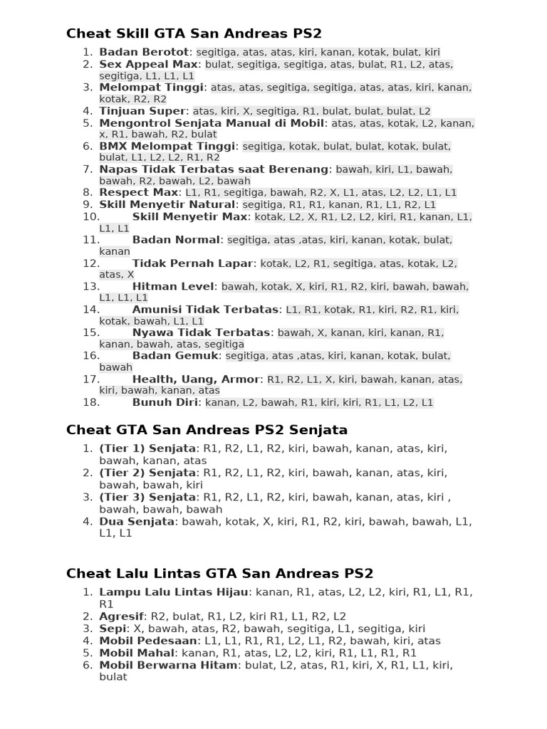 Cheat Skill GTA San Andreas PS2 PDF 1