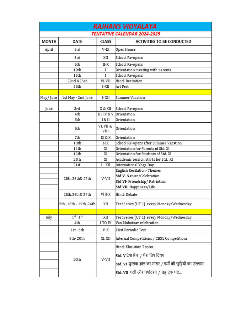 Tentative Calendar 2024 25 PDF