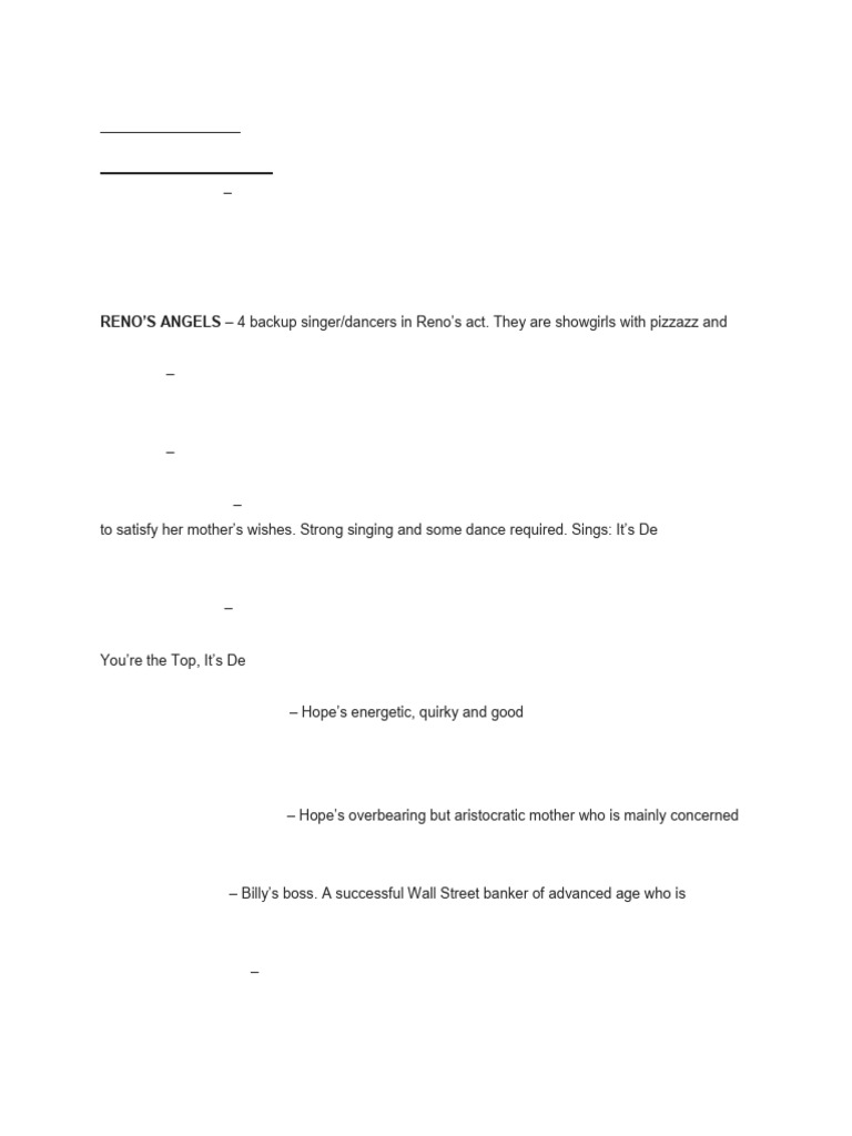 Anything Goes Character Breakdown | PDF | Vocal Music | Performing Arts