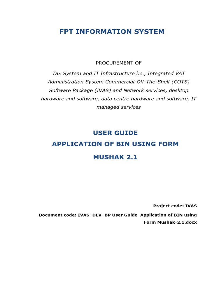 IVAS_DLV_BP User Guide for Application of BIN using Form Mushak-2.1 | PDF