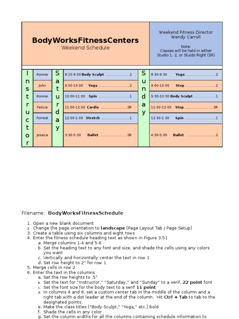 Weekend BodyWorks Fitness Schedule | PDF | Typefaces | Media Technology