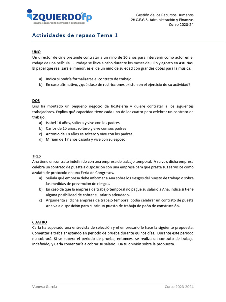 Actividades Repaso Tema 1 | PDF