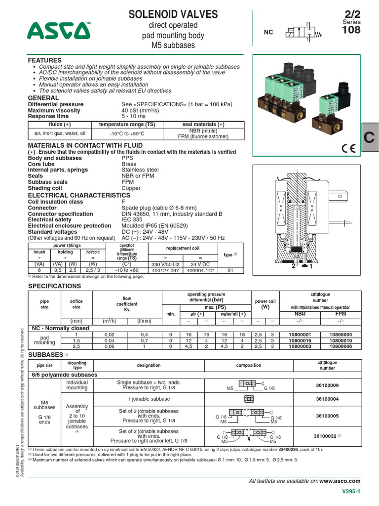 Catalog Solenoid Valves Series 108 Asco en 4208218 | PDF