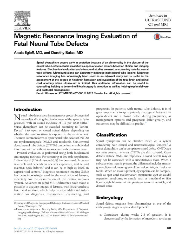 Magnetic Resonance Imaging Evaluation of Fetal Neural Tube Defects | PDF