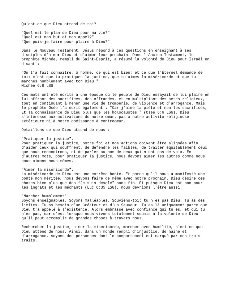 Ce Que Dieu Attend De Nous Pdf