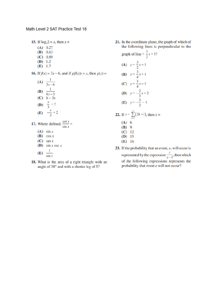 1694683488math Level 2 SAT Practice Test 18 | PDF