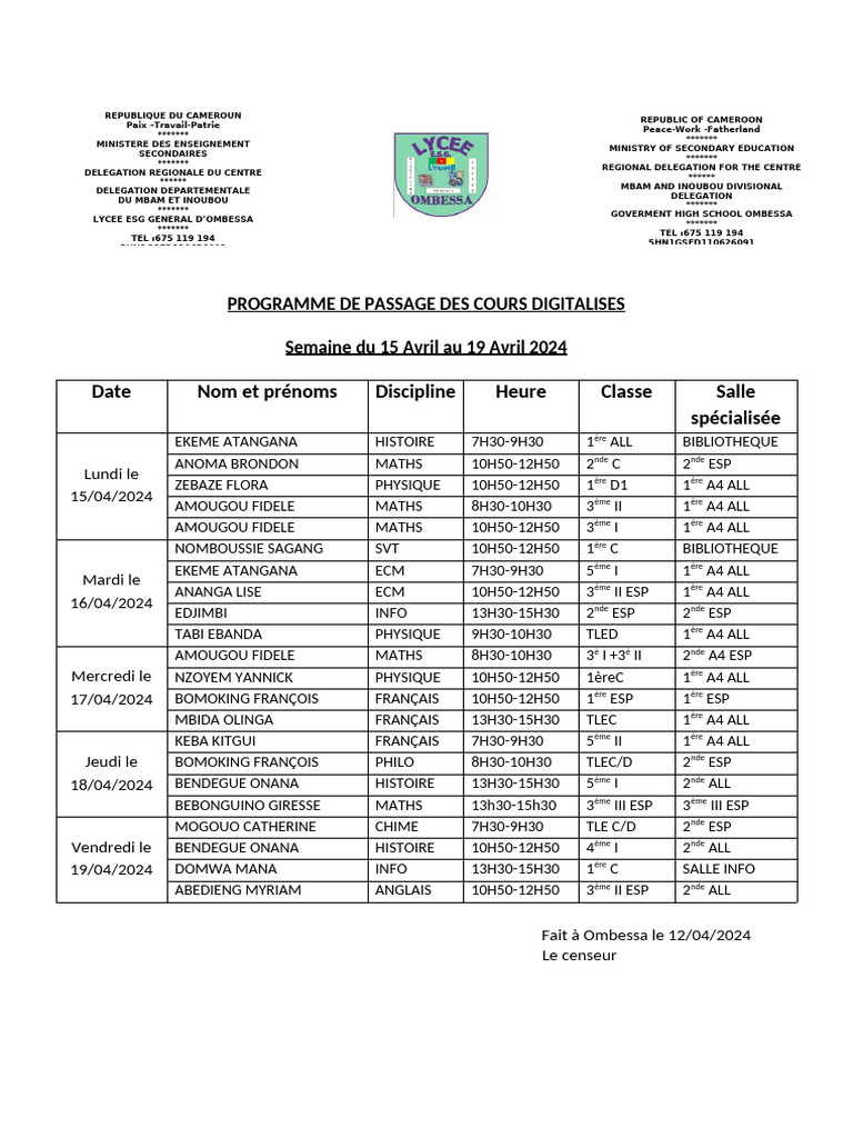 Programme de Passage Des Des Cours Digitalises | PDF
